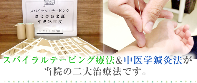 スパイラルテーピング療法&中医学鍼灸法が
当院の二大治療法です。